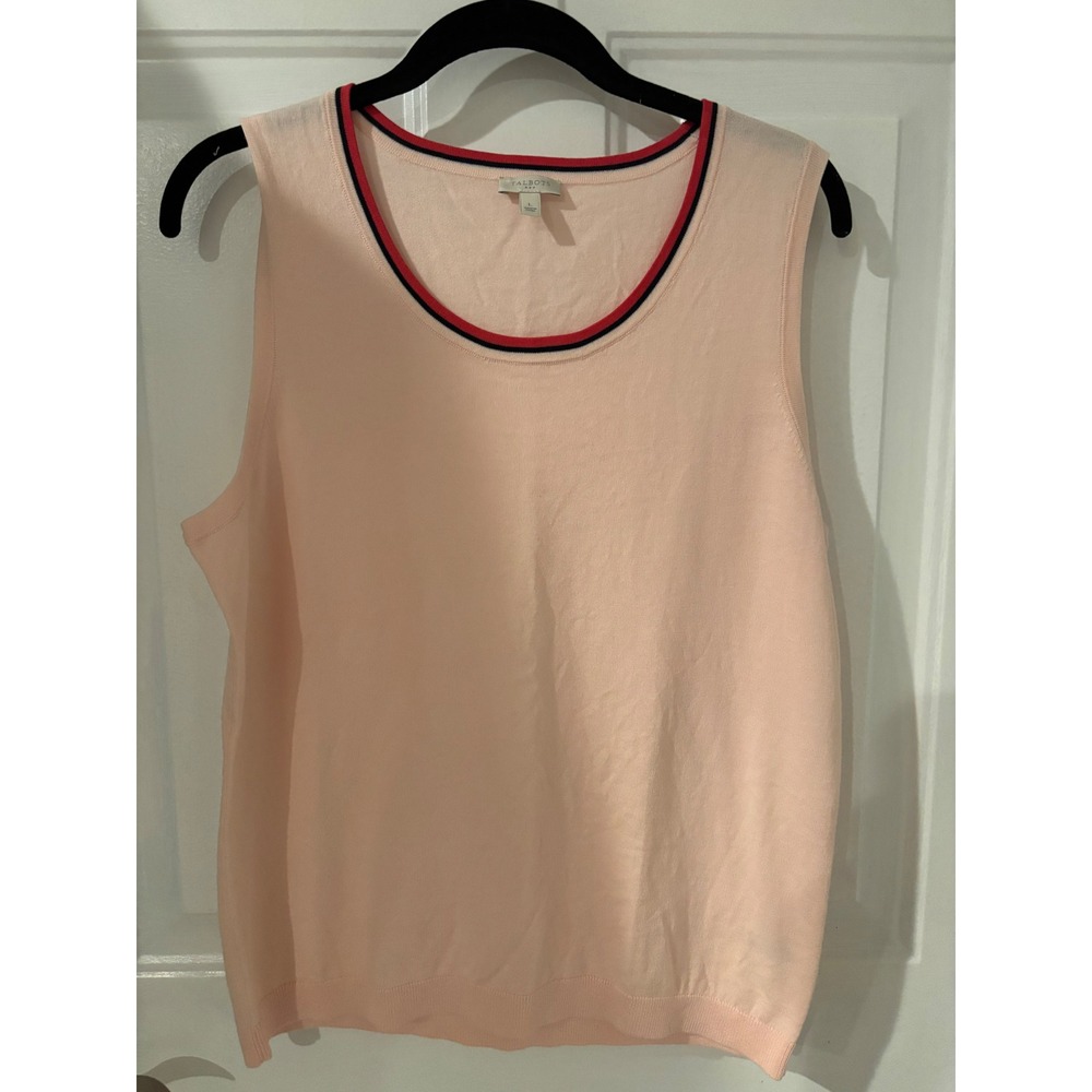 Talbots Sweater Tank Top Sleeveless Knit Pink Red Trim Size‎ L